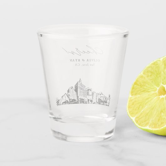 San Jose CA bruiloft gunst gepersonaliseerde proos Shot Glas (Achterkant)