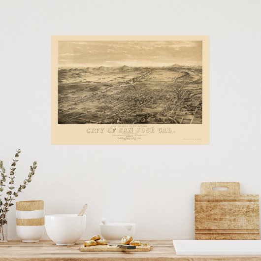 San Jose, CA Panorama Map - 1869 Poster (Keuken)