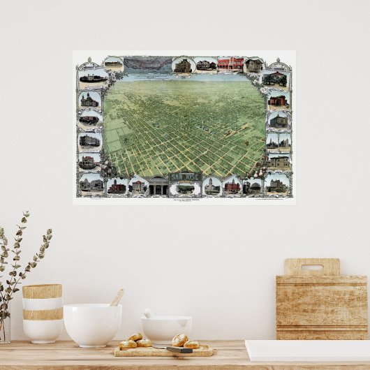 San Jose, CA Panoramic Map - 1901 Poster (Keuken)