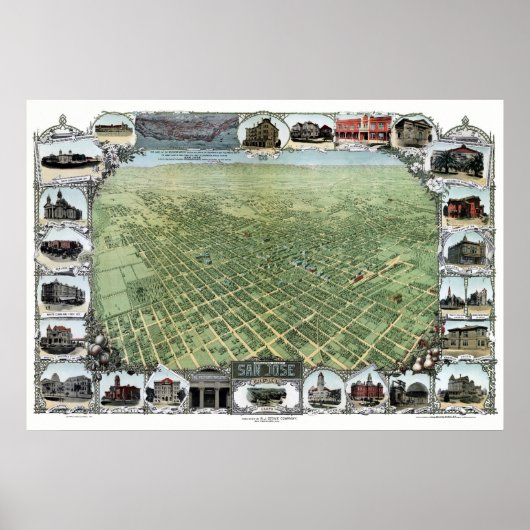 San Jose, CA Panoramic Map - 1901 Poster (Voorkant)