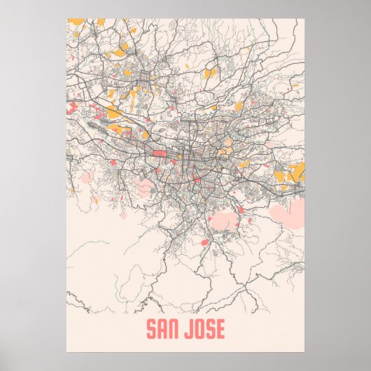 San Jose - Califonia Chalk City Map Poster (Voorkant)