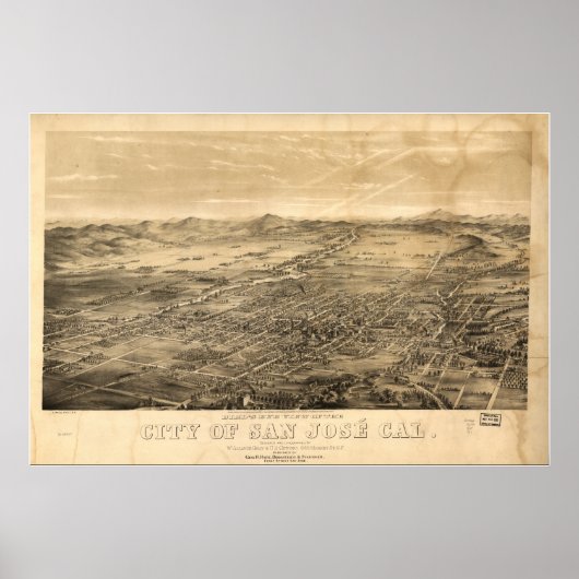 San Jose California 1869 Panoramische Kaart Poster (Voorkant)