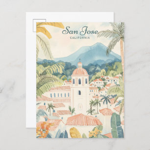 San Jose California Gouache Illustratie Reizen Briefkaart