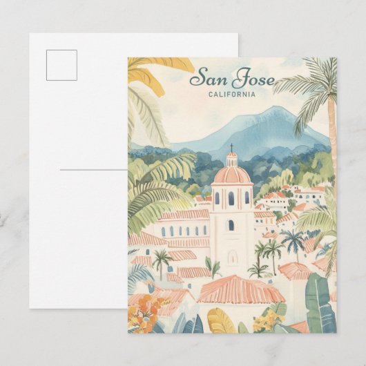 San Jose California Gouache Illustratie Reizen Briefkaart (Voorkant / Achterkant)