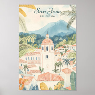 San Jose California Gouache Illustratie Reizen Poster