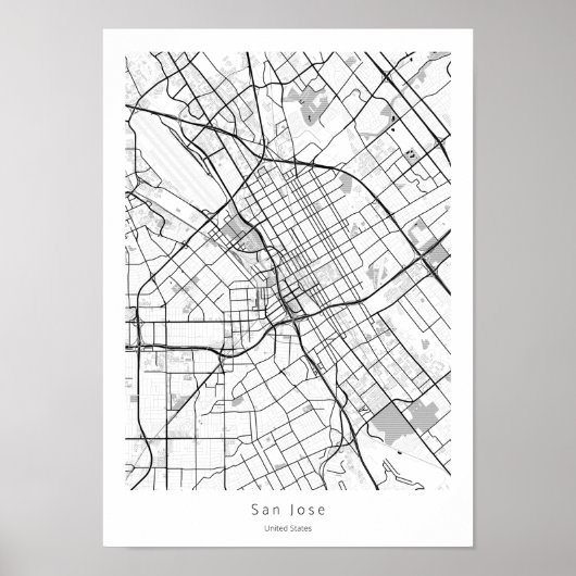 San Jose California Modern Minimal City Street Map Poster (Voorkant)