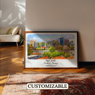 San Jose California Poster, Aquarel, Op Maat Poster