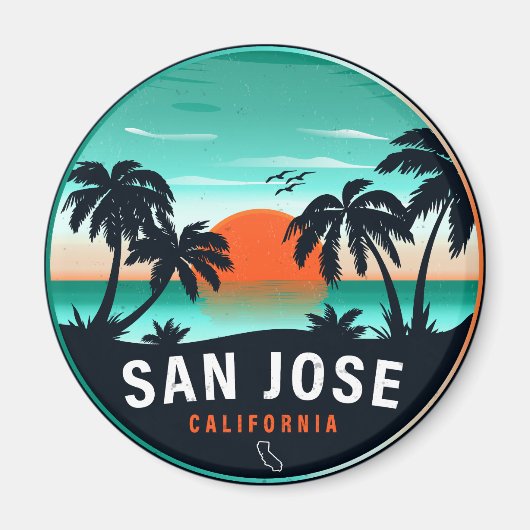 San Jose California Retro Sunset Souvenirs 80s Magneet (Voorkant)