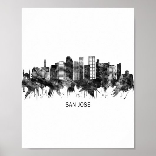 San Jose California Skyline BW Poster (Voorkant)