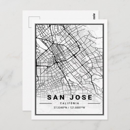 San Jose California, Verenigde Staten reisstadkaar Briefkaart (Voorkant / Achterkant)