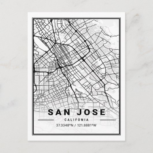 San Jose California, Verenigde Staten reisstadkaar Briefkaart (Voorkant)