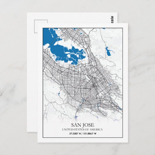 San Jose California, Verenigde Staten reisstadkaar Briefkaart (Voorkant / Achterkant)