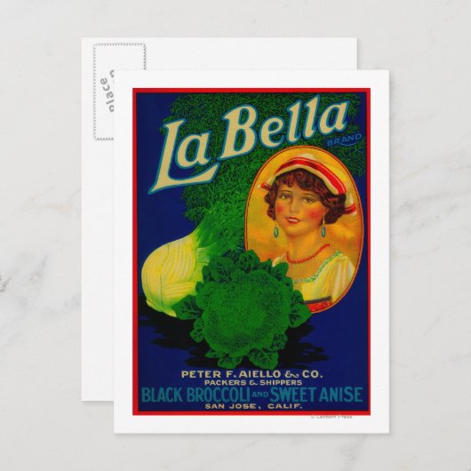 San Jose, CaliforniaLa Bella Vegetable Label Briefkaart (Voorkant / Achterkant)