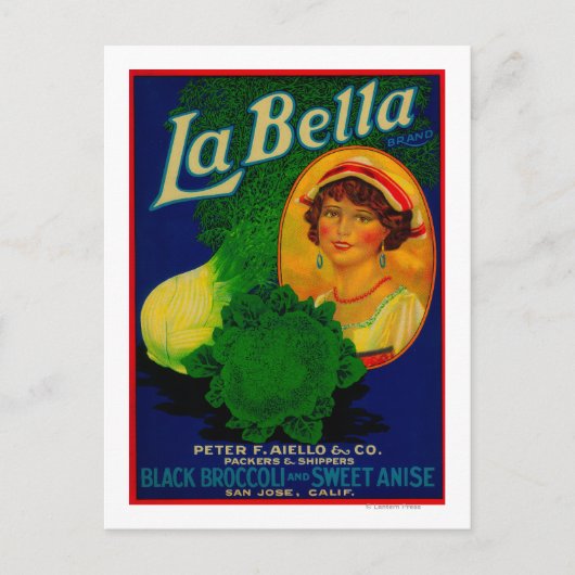 San Jose, CaliforniaLa Bella Vegetable Label Briefkaart (Voorkant)