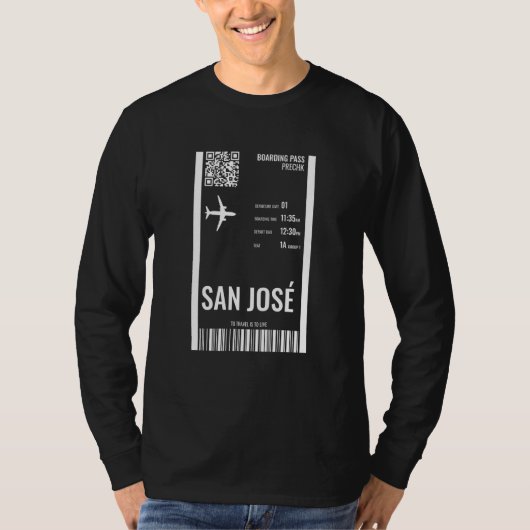 San Jose Costa Rica Boarding Pass Airline Ticket T T-shirt (Voorkant)