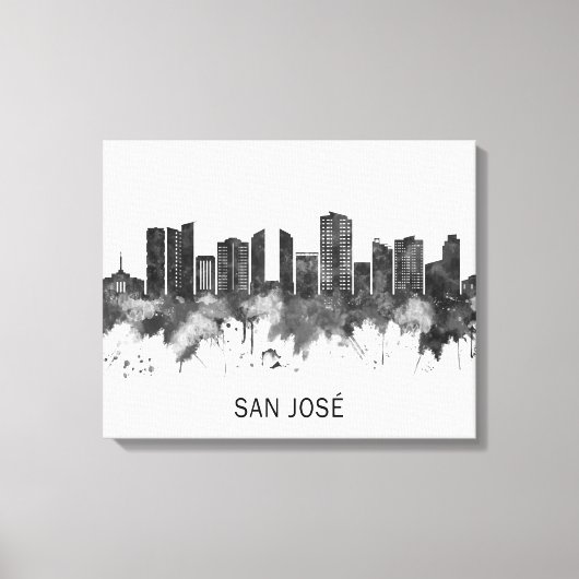 San José Costa Rica Skyline BW Canvas Afdruk (Voorkant)
