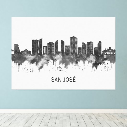 San José Costa Rica Skyline BW Canvas Afdruk (Insitu (Houten vloer))