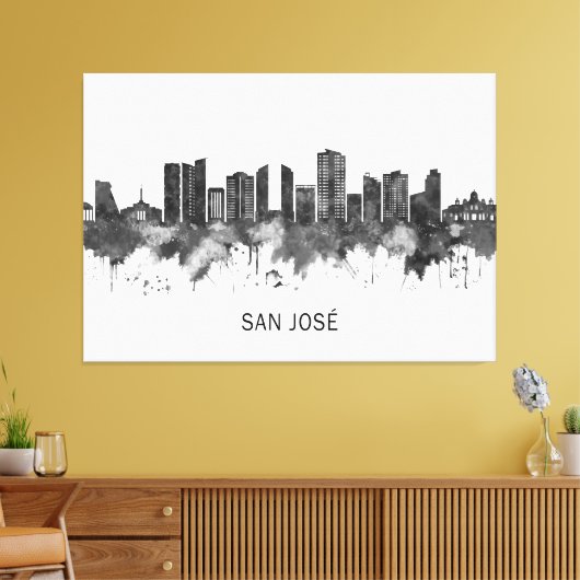 San José Costa Rica Skyline BW Canvas Afdruk (Insitu (Woonkamer))