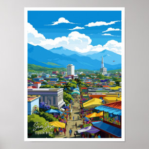 San Jose Costa Rica Vintage Travel Illustratie Poster