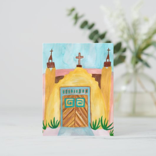 San Jose de Gracia Church Waterverf New Mexico Briefkaart (Staand voorkant)