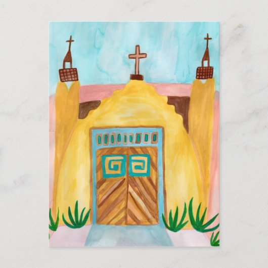 San Jose de Gracia Church Waterverf New Mexico Briefkaart (Voorkant)