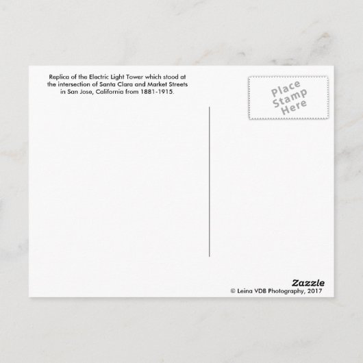 San Jose Electric Light Tower Briefkaart (Achterkant)