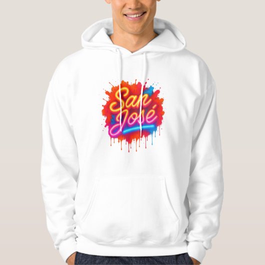 San José Retro Neon Script Street Art Splash Hoodie (Voorkant)