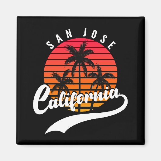 San Jose Retro Sunset and Palm Trees Magnet (Voorkant)