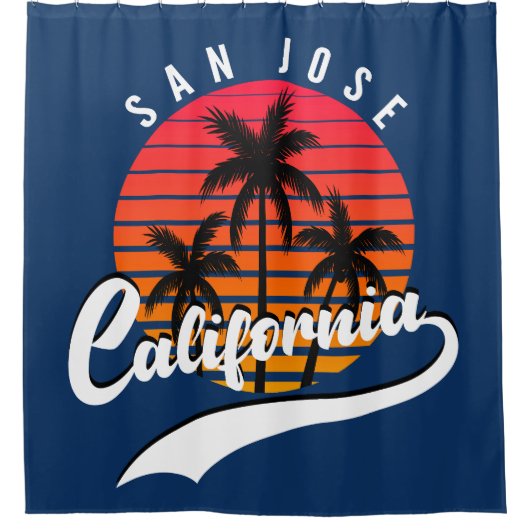 San Jose Retro Zonsondergang Douchemuts Douchegordijn (Voorkant)