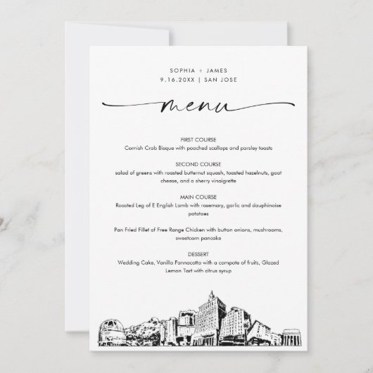 San Jose Skyline bruiloft diner menu Kaart 5x7 (Voorkant)