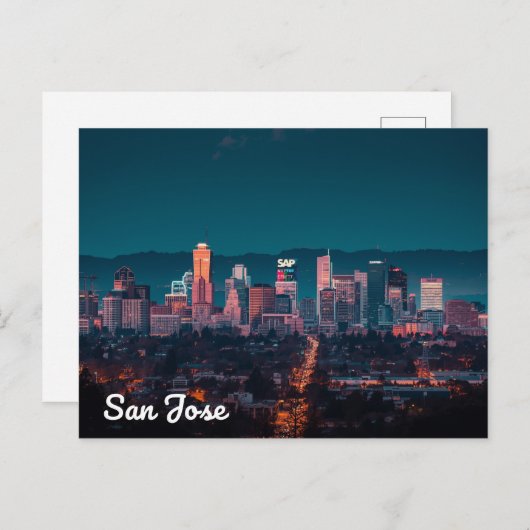 San Jose Skyline Night View Briefkaart (Voorkant / Achterkant)