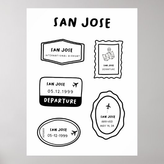 San Jose - Travel Stamp Collectie | Minimalistisch Poster (Voorkant)