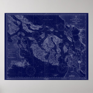 San Juan-eilanden WA Kaart Nautical Chart Blue Art Poster