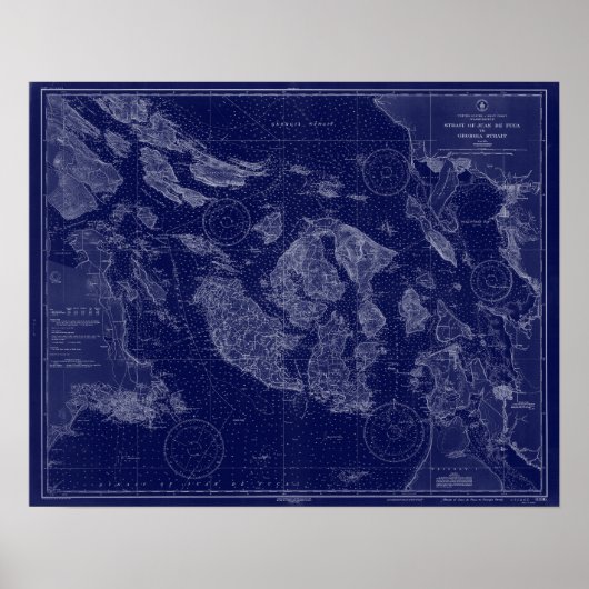 San Juan-eilanden WA Kaart Nautical Chart Blue Art Poster (Voorkant)