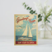 San Juan Islands Sailboot Vintage Travel WA Briefkaart (Staand voorkant)