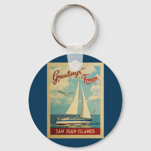 San Juan Islands Sailboot Vintage Travel WA Sleutelhanger