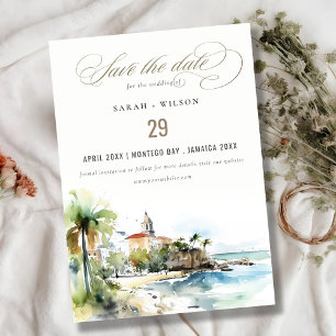 San Juan Puerto Rico Aquarel Landschap Bruiloft Save The Date