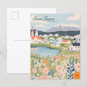 San Juan Puerto Rico Gouache Illustratie Reizen Briefkaart