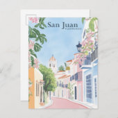 San Juan Puerto Rico Gouache Illustratie Reizen Briefkaart (Voorkant / Achterkant)