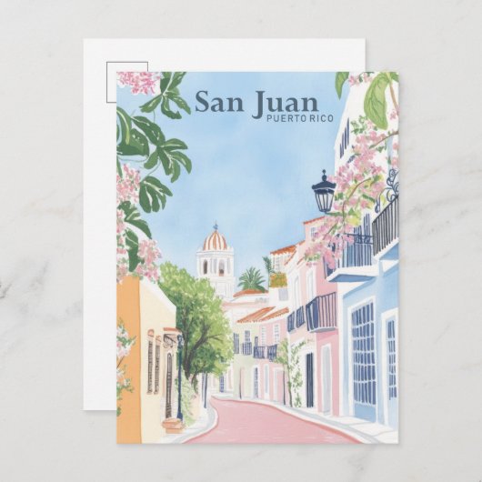 San Juan Puerto Rico Gouache Illustratie Reizen Briefkaart (Voorkant / Achterkant)