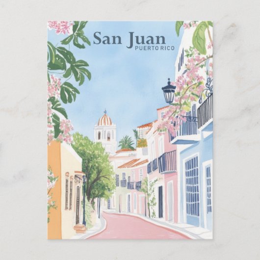 San Juan Puerto Rico Gouache Illustratie Reizen Briefkaart (Voorkant)