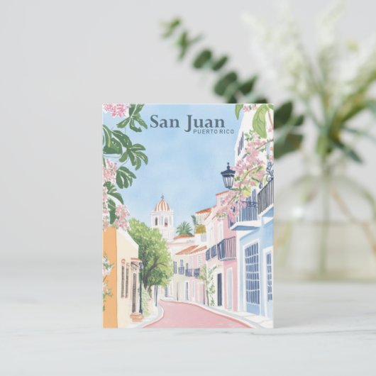 San Juan Puerto Rico Gouache Illustratie Reizen Briefkaart (Staand voorkant)