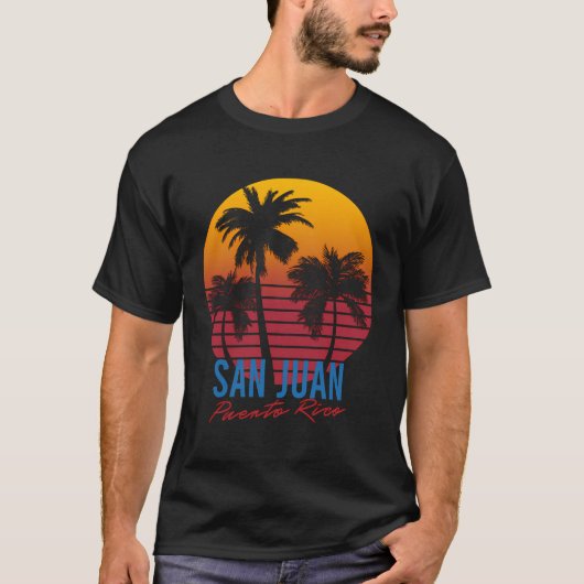  San Juan Puerto Rico Palmbomen Sunset Ret T-shirt (Voorkant)
