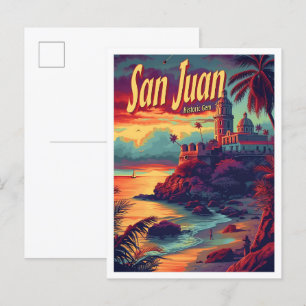 San Juan Puerto Rico Vintage reisillustratie Briefkaart