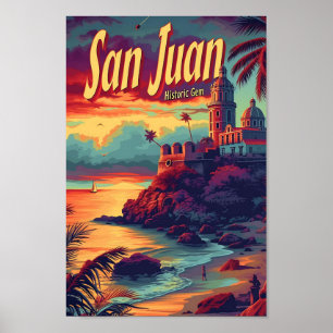 San Juan Puerto Rico Vintage reisillustratie Poster