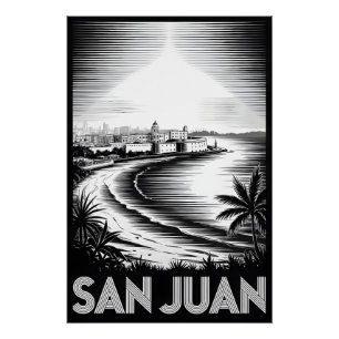 San Juan Puerto Rico Zwart Wit Houtsnede Silhouet Perfect Poster