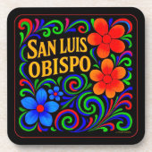 SAN LUIS OBISPO BLOEMEN ONDERZETTER SET VAN ZES. (Voorkant)