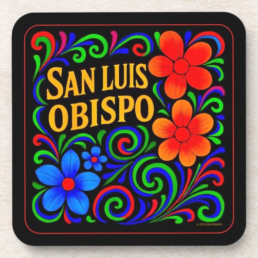 SAN LUIS OBISPO BLOEMEN ONDERZETTER SET VAN ZES. (Voorkant)