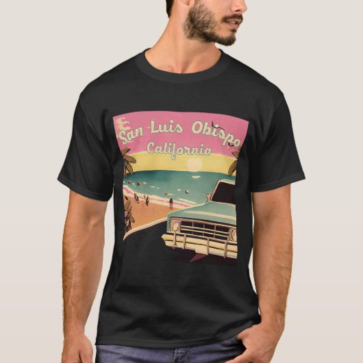 San Luis Obispo Retro Beach Vakantie Souvenir Surf T-shirt (Voorkant)