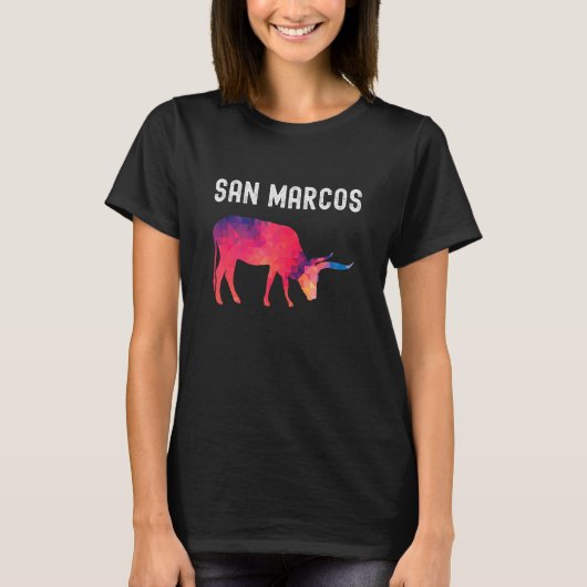 SAN MARCOS - Levendige geometrische Longhorn Cattl T-shirt (Voorkant)